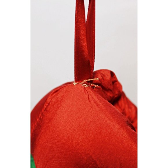 VTG 1990s 18" Santa Claus Nylon Plush Christmas Stocking Red Green Quilted Bow - Picture 5 of 5